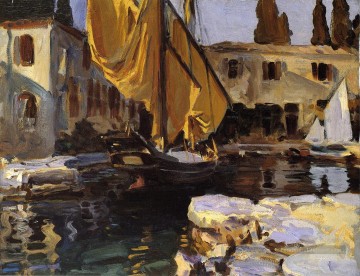Paysage du quai œuvres - Bateau avec la voile d’or San Vigilio John Singer Sargent